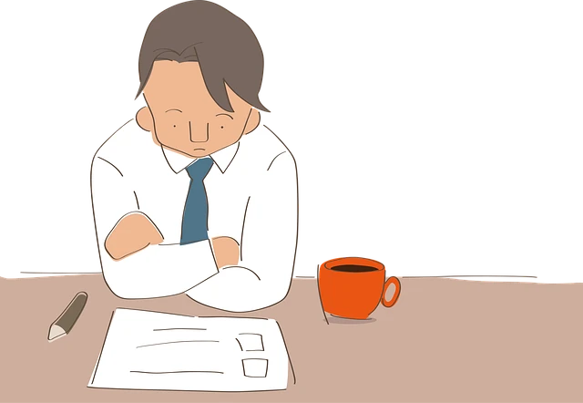 Illustration of a student at a desk beside an orange mug.