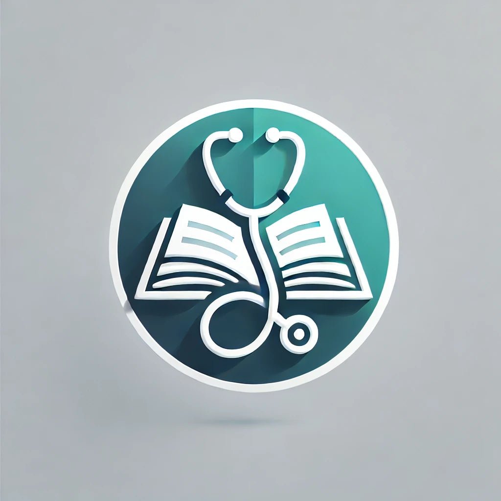 Illustration of an open book and stethoscope.